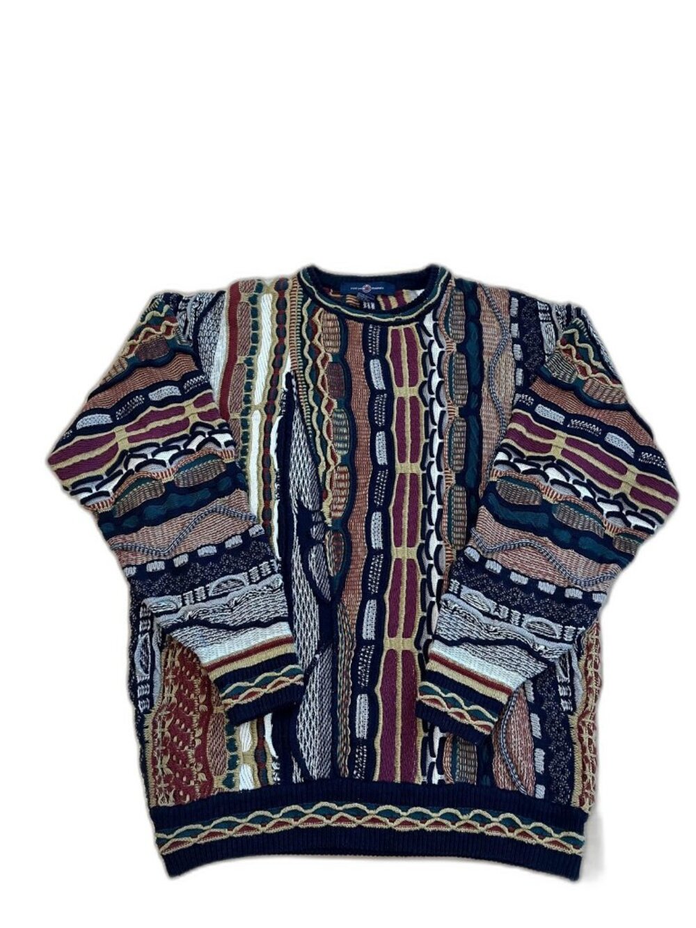 Cotton Traders Coogi-Style Sweater Sz M Textured 3D Knit 90s Multicolor